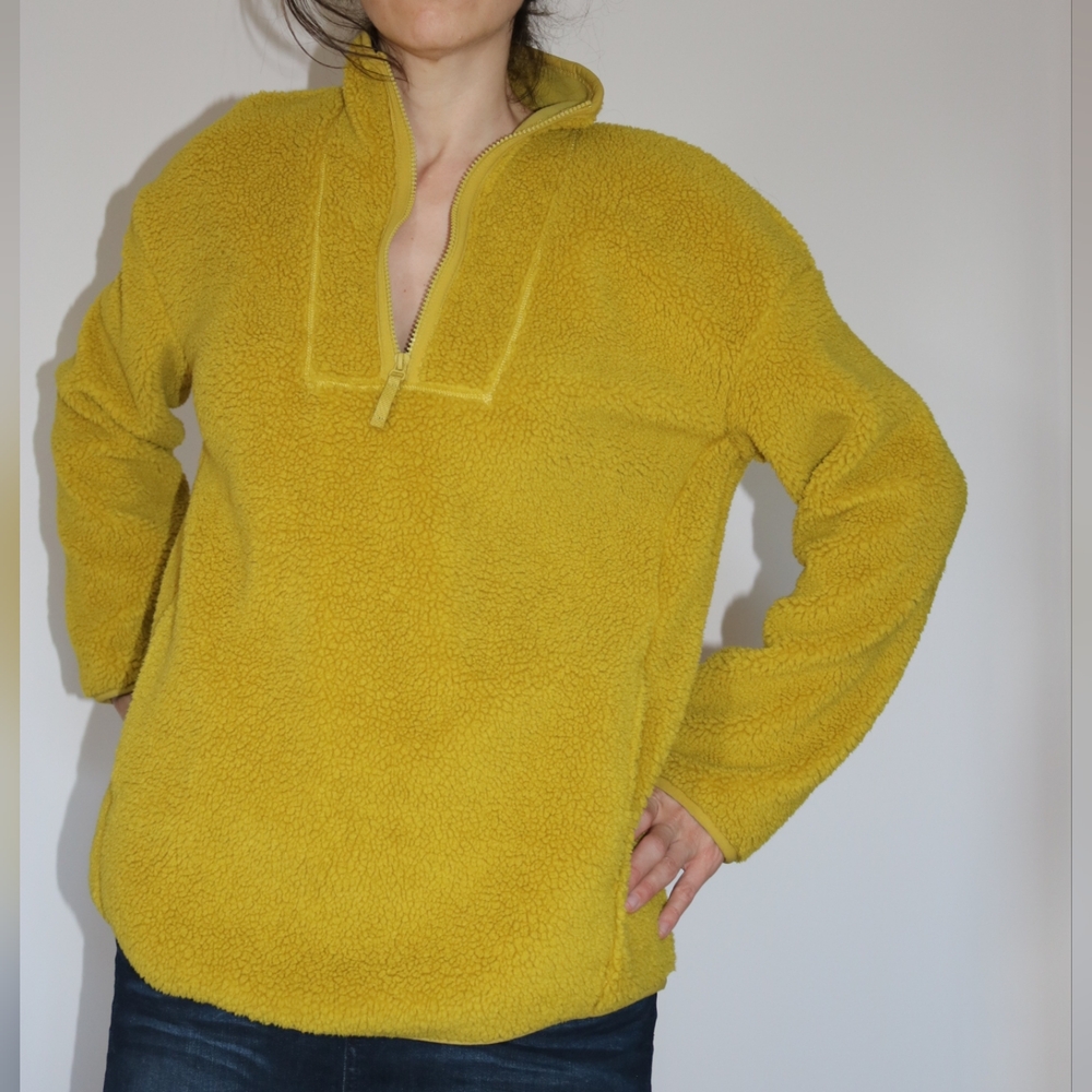 Yellow lime greenish faux Shearling fleece vest 1/4 zip